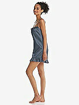 Side View Thumbnail - Silverstone  Ruffled Hem Mini Stretch Satin Slip with Keyhole Neck - Jordan