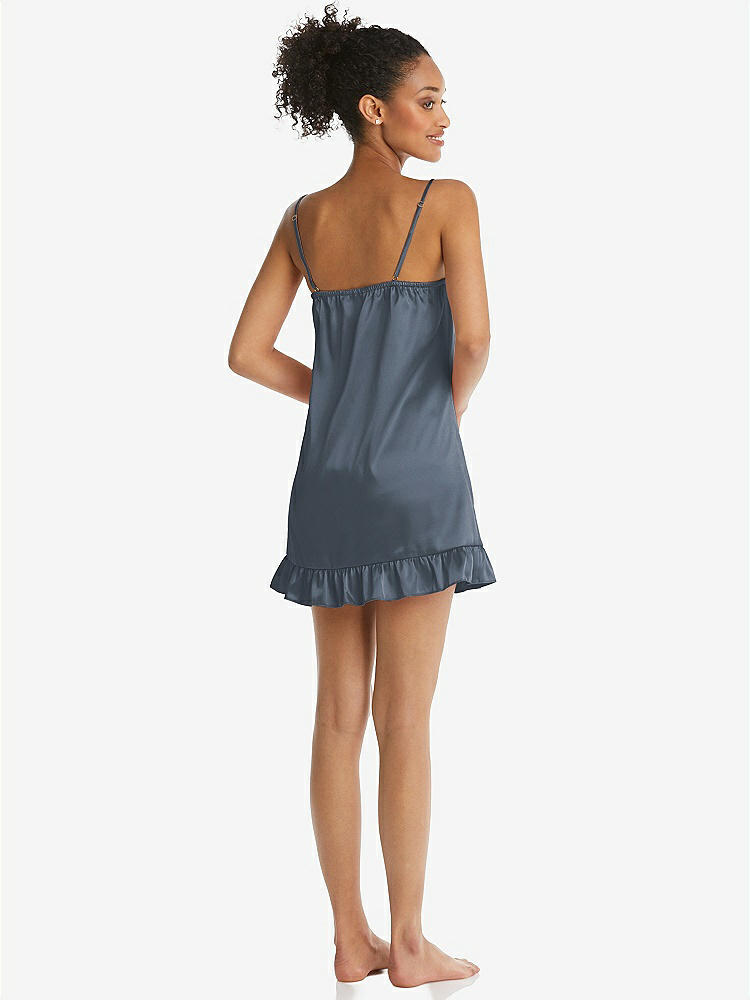 Back View - Silverstone  Ruffled Hem Mini Stretch Satin Slip with Keyhole Neck - Jordan