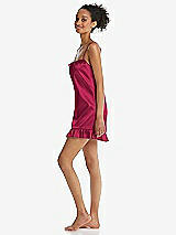 Side View Thumbnail - Valentine  Ruffled Hem Mini Stretch Satin Slip with Keyhole Neck - Jordan