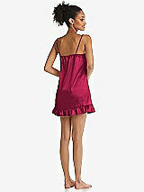 Rear View Thumbnail - Valentine  Ruffled Hem Mini Stretch Satin Slip with Keyhole Neck - Jordan