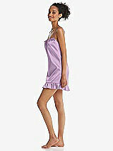 Side View Thumbnail - Wood Violet  Ruffled Hem Mini Stretch Satin Slip with Keyhole Neck - Jordan