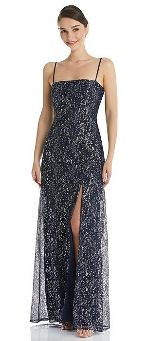 Metallic Lace Trumpet Dress with Adjustable Spaghetti Straps