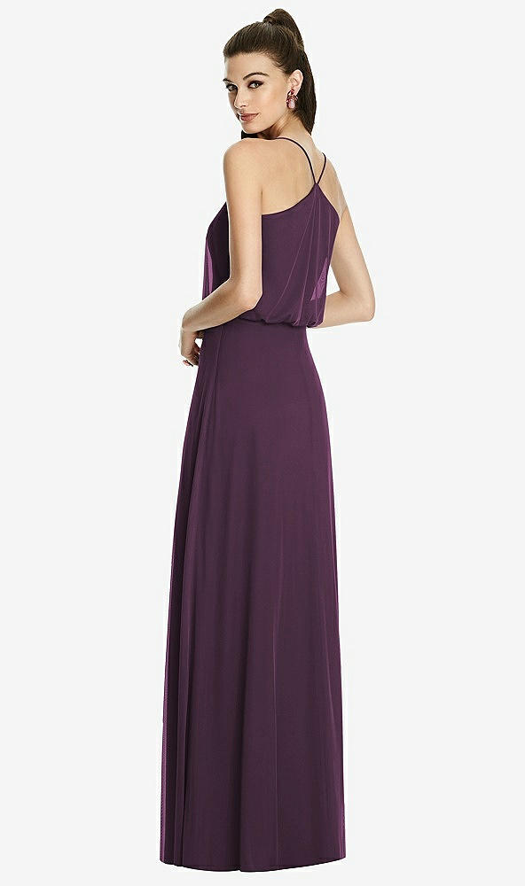 Back View - Aubergine Inverted V-Back Blouson A-Line Maxi Dress