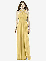 Front View Thumbnail - Maize Twist Halter Low Illusion Back Maxi Dress