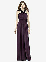 Front View Thumbnail - Aubergine Twist Halter Low Illusion Back Maxi Dress
