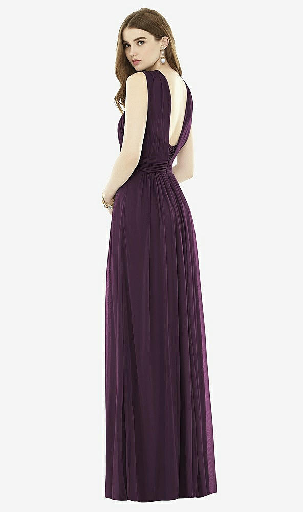 Back View - Aubergine Twist Halter Low Illusion Back Maxi Dress
