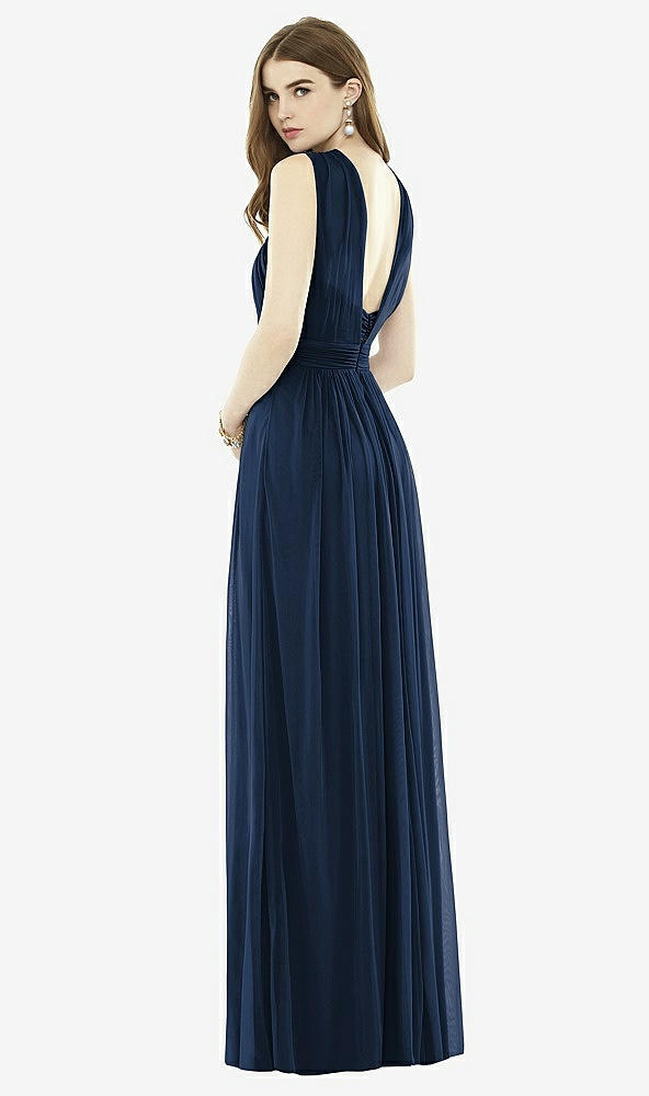 Back View - Midnight Navy Twist Halter Low Illusion Back Maxi Dress