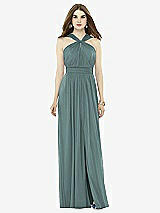 Front View Thumbnail - Smoke Blue Twist Halter Low Illusion Back Maxi Dress