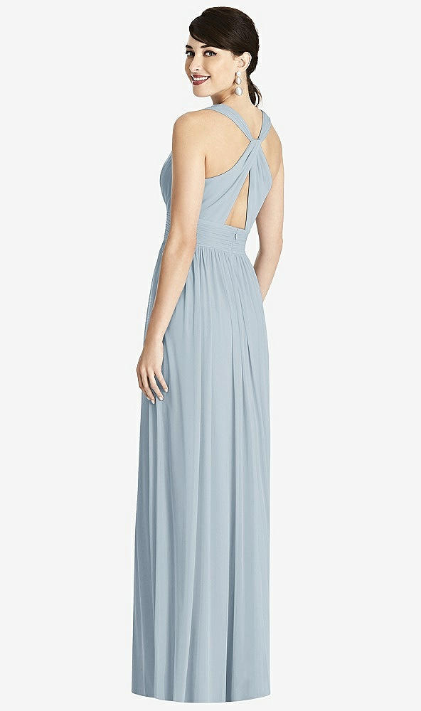 Back View - Mist Shirred Wrap Bodice Twist Back Maxi Dress