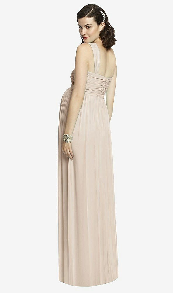 Back View - Nude Gray One-Shoulder Asymmetrical Draped Wrap Maternity Dress