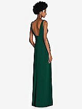 Rear View Thumbnail - Hunter Green Square Low-Back A-Line Dress with Front Slit and Pockets