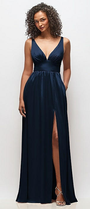 Deep V-Neck Shirred Skirt Maxi Dress with Convertible Straps