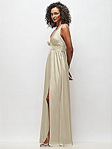 Side View Thumbnail - Champagne Deep V-Neck Shirred Skirt Maxi Dress with Convertible Straps