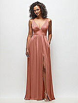 Front View Thumbnail - Desert Rose Deep V-Neck Shirred Skirt Maxi Dress with Convertible Straps