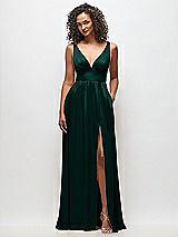 Front View Thumbnail - Evergreen Deep V-Neck Shirred Skirt Maxi Dress with Convertible Straps