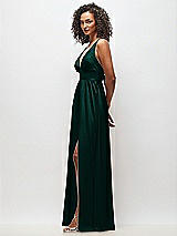 Side View Thumbnail - Evergreen Deep V-Neck Shirred Skirt Maxi Dress with Convertible Straps
