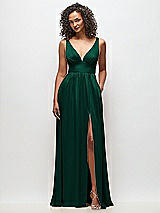 Front View Thumbnail - Hunter Green Deep V-Neck Shirred Skirt Maxi Dress with Convertible Straps