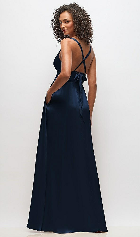 Back View - Midnight Navy Deep V-Neck Shirred Skirt Maxi Dress with Convertible Straps