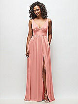 Front View Thumbnail - Rose Deep V-Neck Shirred Skirt Maxi Dress with Convertible Straps