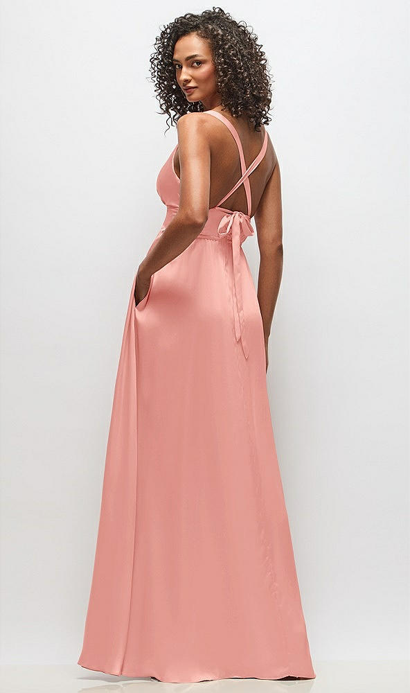 Back View - Rose Deep V-Neck Shirred Skirt Maxi Dress with Convertible Straps