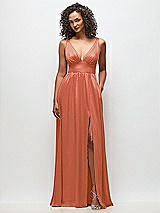 Front View Thumbnail - Terracotta Copper Deep V-Neck Shirred Skirt Maxi Dress with Convertible Straps