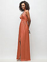 Side View Thumbnail - Terracotta Copper Deep V-Neck Shirred Skirt Maxi Dress with Convertible Straps