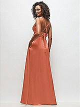 Rear View Thumbnail - Terracotta Copper Deep V-Neck Shirred Skirt Maxi Dress with Convertible Straps