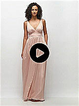 Video 1 Thumbnail - Evergreen Deep V-Neck Shirred Skirt Maxi Dress with Convertible Straps