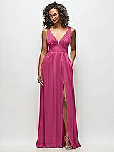 Front View Thumbnail - Tea Rose Deep V-Neck Shirred Skirt Maxi Dress with Convertible Straps