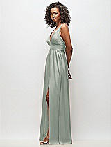 Side View Thumbnail - Willow Green Deep V-Neck Shirred Skirt Maxi Dress with Convertible Straps