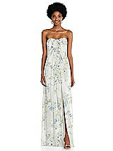 Alt View 3 Thumbnail - Bleu Garden Draped Chiffon Grecian Column Gown with Convertible Straps