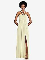 Front View Thumbnail - Butter Yellow Draped Chiffon Grecian Column Gown with Convertible Straps