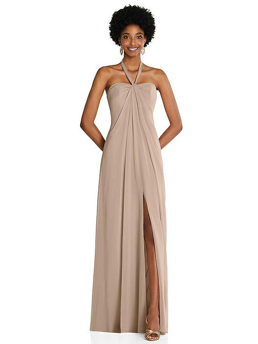 Draped Chiffon Grecian Column Gown with Convertible Straps