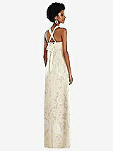 Side View Thumbnail - Butter Yellow Floral Draped Chiffon Grecian Column Gown with Convertible Straps