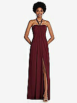 Front View Thumbnail - Cabernet Draped Chiffon Grecian Column Gown with Convertible Straps
