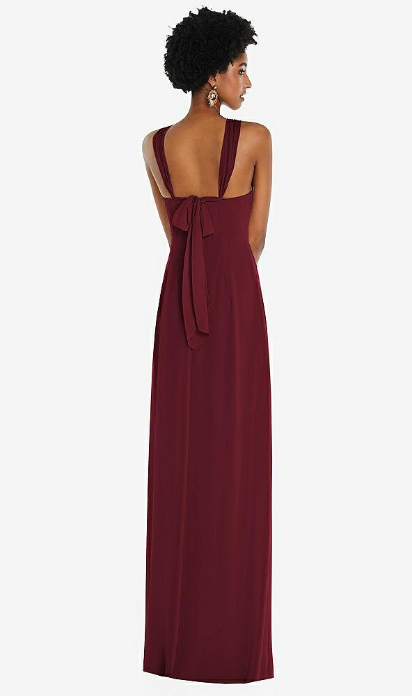 Back View - Cabernet Draped Chiffon Grecian Column Gown with Convertible Straps
