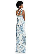 Alt View 2 Thumbnail - Cottage Rose Dusk Blue Draped Chiffon Grecian Column Gown with Convertible Straps