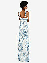 Rear View Thumbnail - Cottage Rose Dusk Blue Draped Chiffon Grecian Column Gown with Convertible Straps
