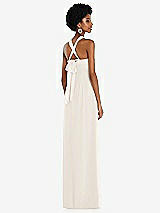 Side View Thumbnail - Ivory Draped Chiffon Grecian Column Gown with Convertible Straps