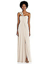 Alt View 1 Thumbnail - Oat Draped Chiffon Grecian Column Gown with Convertible Straps