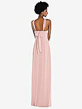 Rear View Thumbnail - Rose Draped Chiffon Grecian Column Gown with Convertible Straps