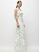 Side View Thumbnail - Bleu Garden Draped One-Shoulder Maxi Dress with Scarf Bow