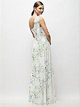 Rear View Thumbnail - Bleu Garden Draped One-Shoulder Maxi Dress with Scarf Bow