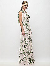 Side View Thumbnail - Palm Beach Print Draped One-Shoulder Maxi Dress with Scarf Bow
