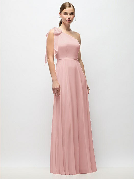Draped One-Shoulder Maxi Dress with Scarf Bow