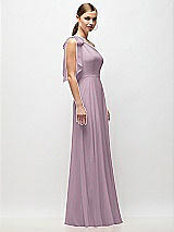 Side View Thumbnail - Suede Rose Draped One-Shoulder Maxi Dress with Scarf Bow