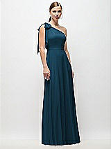 Front View Thumbnail - Atlantic Blue Draped One-Shoulder Maxi Dress with Scarf Bow