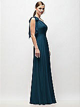 Side View Thumbnail - Atlantic Blue Draped One-Shoulder Maxi Dress with Scarf Bow