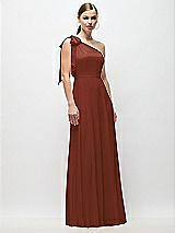 Front View Thumbnail - Auburn Moon Draped One-Shoulder Maxi Dress with Scarf Bow