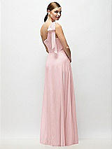 Rear View Thumbnail - Ballet Pink Draped One-Shoulder Maxi Dress with Scarf Bow